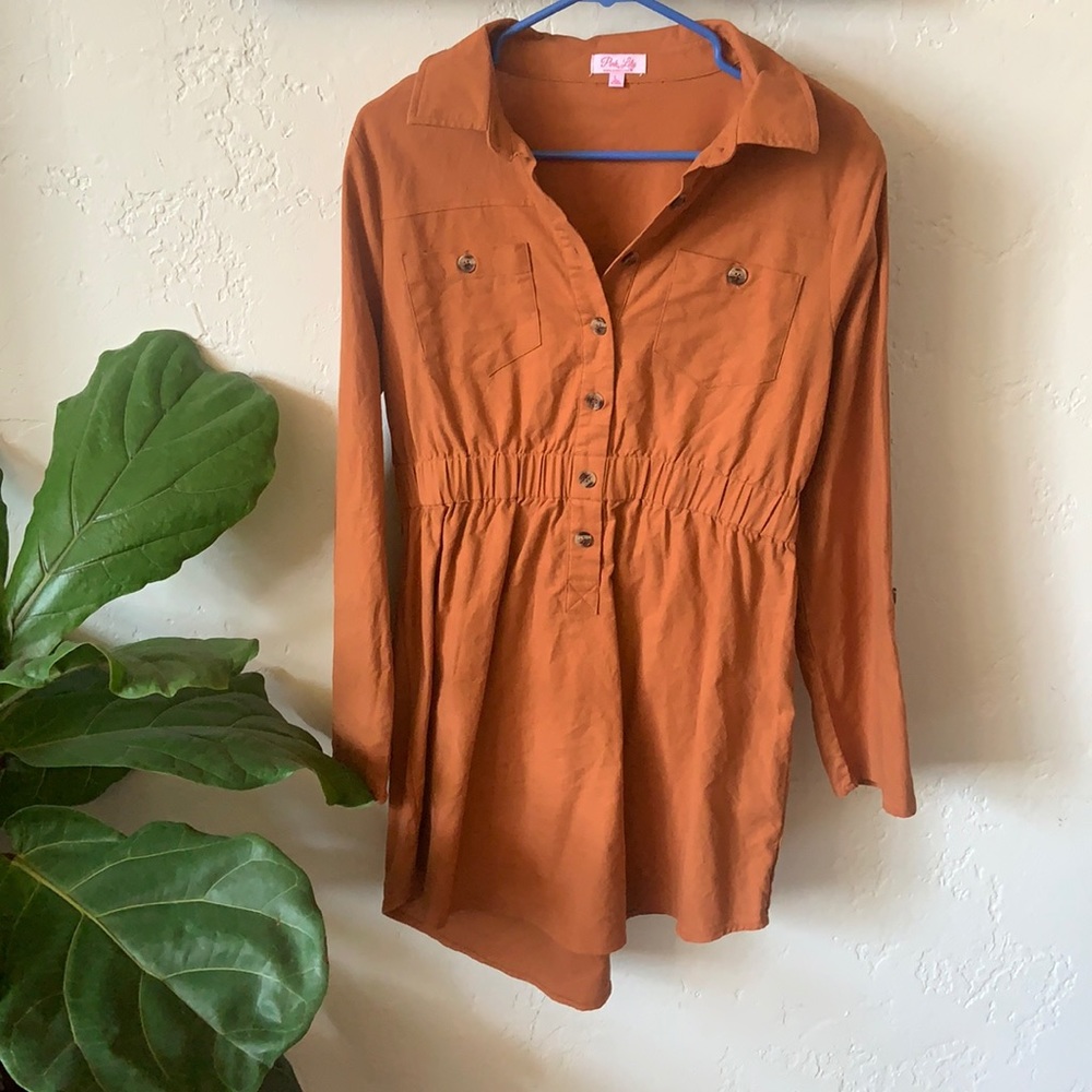 Never worn- rust color button top shirt dress